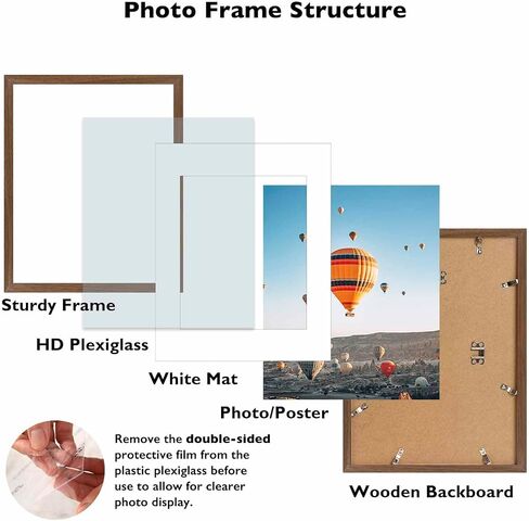 11x14 Picture Frame with 8x10 Mat, Display Photo 8x10 with Mat or 11 x 14 Without Mat, Wall Hanging Large Frame with Shatter Resistant Plexiglass, Brown in Saudi Arabia