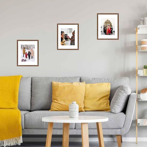 11x14 Picture Frame with 8x10 Mat, Display Photo 8x10 with Mat or 11 x 14 Without Mat, Wall Hanging Large Frame with Shatter Resistant Plexiglass, Brown in Saudi Arabia