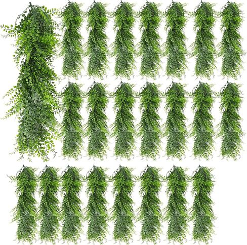 ECOOPTS 2 حزمة 20 "الزهور الاصطناعية الخضرة إكليل الزهور المعلقة الكروم النباتات المعلقة أوراق الأوكالبتوس الصناعية الكروم لقوس الزفاف جدار الجدول الطرف ديكور المهرجان في الهواء الطلق (أخضر وردي) in Kuwait