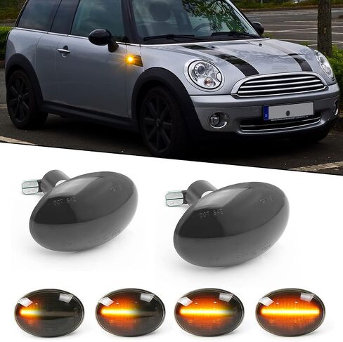 x xotic tech 2pcs Smoked Lens Dynamic Front Fender Side Marker Light Sequential Flowing LED Turn Signal Lamp Blinker,Compatible with Mini Cooper R55,R56,R57, R58, R59 (Amber 18-SMD) in Saudi Arabia