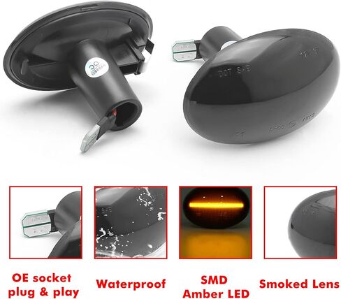 x xotic tech 2pcs Smoked Lens Dynamic Front Fender Side Marker Light Sequential Flowing LED Turn Signal Lamp Blinker,Compatible with Mini Cooper R55,R56,R57, R58, R59 (Amber 18-SMD) in Saudi Arabia