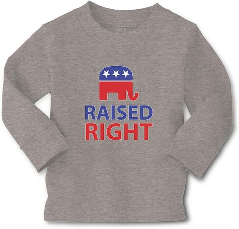 Kids Long Sleeve T Shirt Raised Right with an American Republican Flag Cotton Boy & Girl Clothes Funny Graphic Tee Oxford Gray Design Only 3T in Saudi Arabia