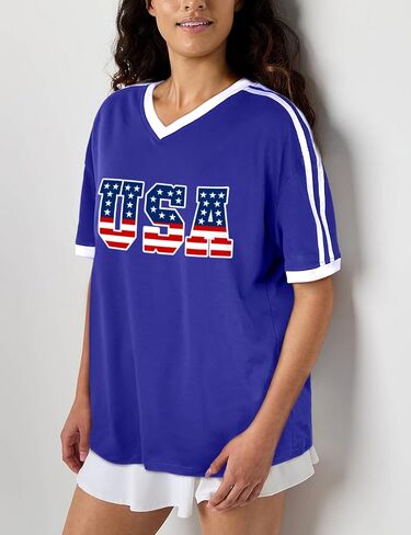 Brazil Shirt for Women Y2k Tops Short Sleeve T Shirts Brazil Jersey Contrast Binding V Neck Tee in Saudi Arabia