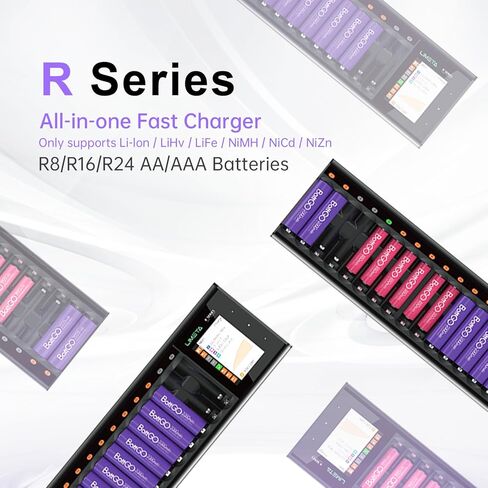 Battery Charger AA AAA 8 Bay Fast Rechargeable Battery Charger LCD Display for Universal Household Batteries LiHv Ni-MH Ni-Cd LiFePO4 Li-ion in Kuwait