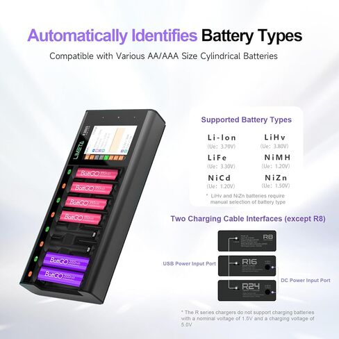 Battery Charger AA AAA 8 Bay Fast Rechargeable Battery Charger LCD Display for Universal Household Batteries LiHv Ni-MH Ni-Cd LiFePO4 Li-ion in Kuwait