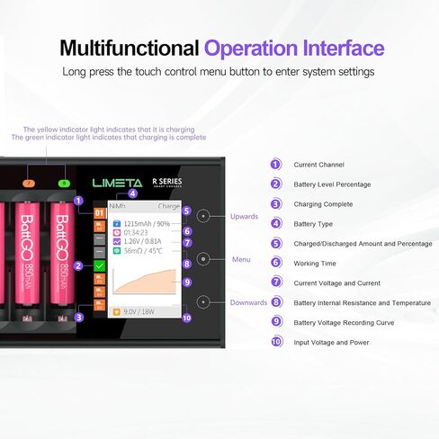 Battery Charger AA AAA 8 Bay Fast Rechargeable Battery Charger LCD Display for Universal Household Batteries LiHv Ni-MH Ni-Cd LiFePO4 Li-ion in Kuwait