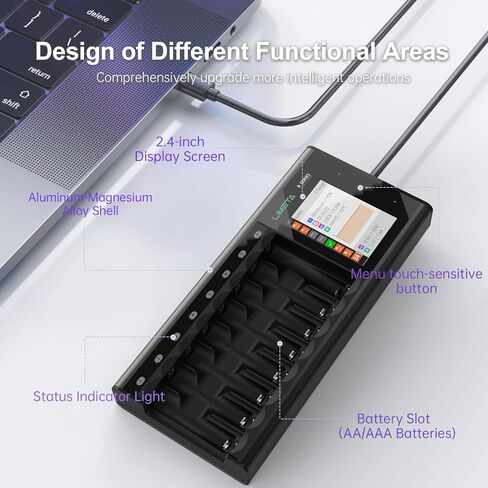 Battery Charger AA AAA 8 Bay Fast Rechargeable Battery Charger LCD Display for Universal Household Batteries LiHv Ni-MH Ni-Cd LiFePO4 Li-ion in Kuwait