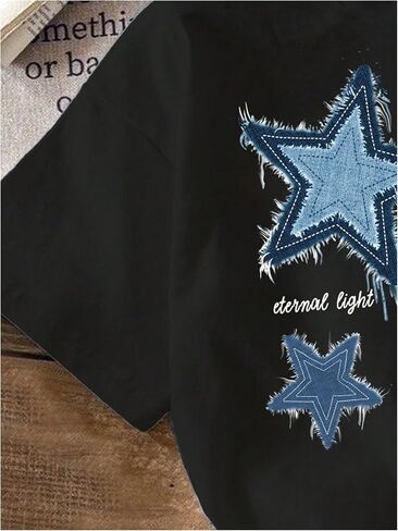 Women's Star Graphic Letter Print Tee Tops Casual Crewneck Short Sleeve T Shirt in Saudi Arabia