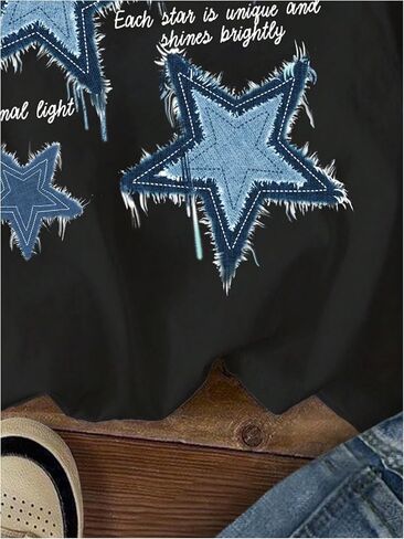 Women's Star Graphic Letter Print Tee Tops Casual Crewneck Short Sleeve T Shirt in Saudi Arabia