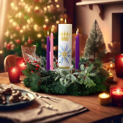 Christmas Advent Wreath Candle Holder Pillar Advent Candles Wreaths Advent Candles Centerpiece Decor Advent Calendar Wreath Ring Candleholder Decoration Stand Advent Gifts Church(Silver) in Kuwait