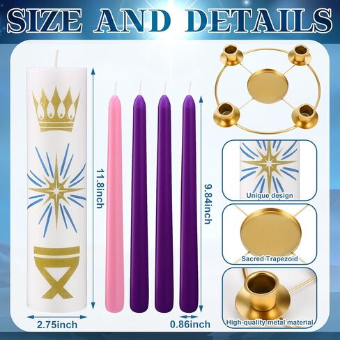 Christmas Advent Wreath Candle Holder Pillar Advent Candles Wreaths Advent Candles Centerpiece Decor Advent Calendar Wreath Ring Candleholder Decoration Stand Advent Gifts Church(Silver) in Kuwait