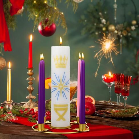 Christmas Advent Wreath Candle Holder Pillar Advent Candles Wreaths Advent Candles Centerpiece Decor Advent Calendar Wreath Ring Candleholder Decoration Stand Advent Gifts Church(Silver) in Kuwait