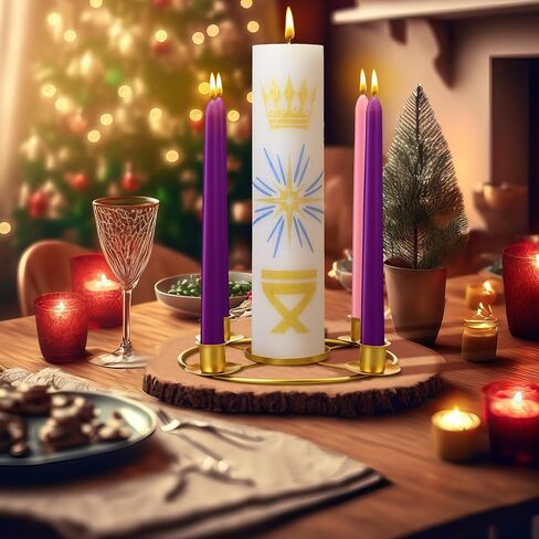 Christmas Advent Wreath Candle Holder Pillar Advent Candles Wreaths Advent Candles Centerpiece Decor Advent Calendar Wreath Ring Candleholder Decoration Stand Advent Gifts Church(Silver) in Kuwait