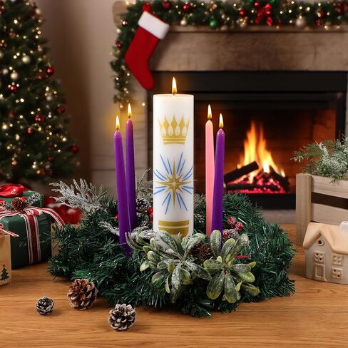 Christmas Advent Wreath Candle Holder Pillar Advent Candles Wreaths Advent Candles Centerpiece Decor Advent Calendar Wreath Ring Candleholder Decoration Stand Advent Gifts Church(Silver) in Kuwait