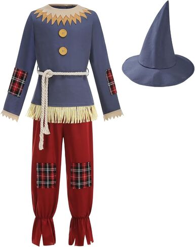 LMYOVE Scarecrow Costume for Kids Patch Leisure Pastoral Style Blue Long Sleeves Halloween Dress Up Outfit in Saudi Arabia