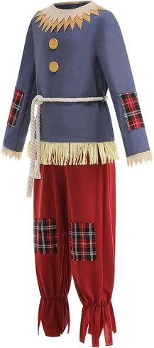 LMYOVE Scarecrow Costume for Kids Patch Leisure Pastoral Style Blue Long Sleeves Halloween Dress Up Outfit in Saudi Arabia