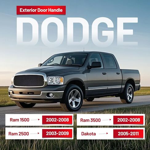 Exterior Door Handle Compatible with 2002-2011 Dodge Ram 1500 2500 3500 Dakota, Replace for 55275948AB-PFM, 55275684AB-PFM, 55275685AB-PFM, Front and Rear Set of 4 Outside Handle Painted Black in Saudi Arabia