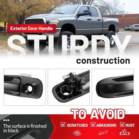 Exterior Door Handle Compatible with 2002-2011 Dodge Ram 1500 2500 3500 Dakota, Replace for 55275948AB-PFM, 55275684AB-PFM, 55275685AB-PFM, Front and Rear Set of 4 Outside Handle Painted Black in Saudi Arabia