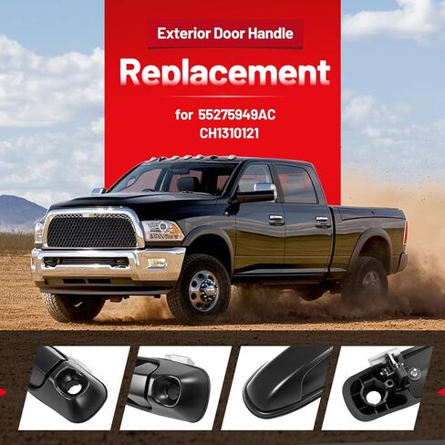 Exterior Door Handle Compatible with 2002-2011 Dodge Ram 1500 2500 3500 Dakota, Replace for 55275948AB-PFM, 55275684AB-PFM, 55275685AB-PFM, Front and Rear Set of 4 Outside Handle Painted Black in Saudi Arabia
