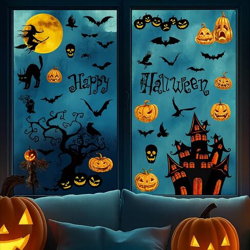 3PCS Halloween Window Stickers - Witch & Pumpkin Decor, Easy to Arrange for Festive Displays in Saudi Arabia