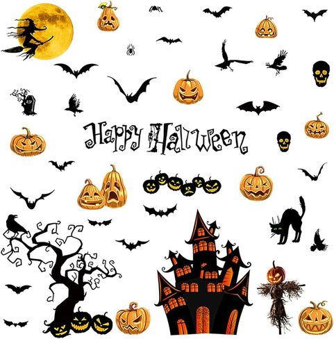 3PCS Halloween Window Stickers - Witch & Pumpkin Decor, Easy to Arrange for Festive Displays in Saudi Arabia