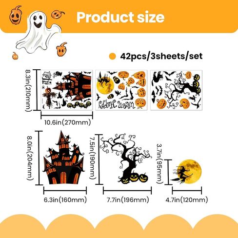 3PCS Halloween Window Stickers - Witch & Pumpkin Decor, Easy to Arrange for Festive Displays in Saudi Arabia
