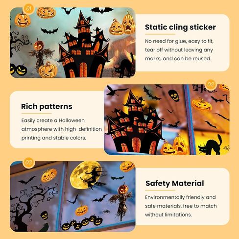 3PCS Halloween Window Stickers - Witch & Pumpkin Decor, Easy to Arrange for Festive Displays in Saudi Arabia