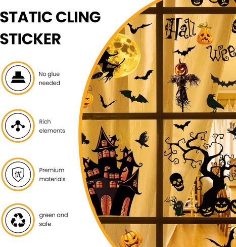 3PCS Halloween Window Stickers - Witch & Pumpkin Decor, Easy to Arrange for Festive Displays in Saudi Arabia