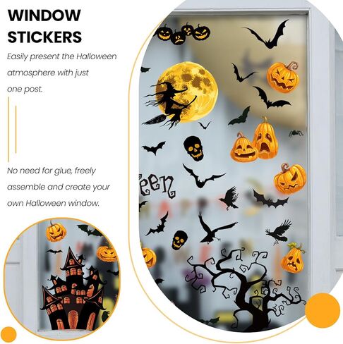 3PCS Halloween Window Stickers - Witch & Pumpkin Decor, Easy to Arrange for Festive Displays in Saudi Arabia