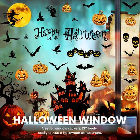 3PCS Halloween Window Stickers - Witch & Pumpkin Decor, Easy to Arrange for Festive Displays in Saudi Arabia