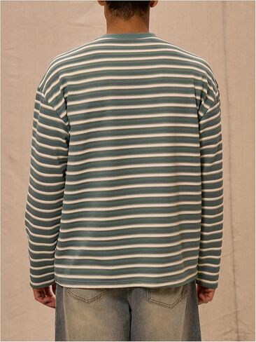 OYOANGLE Men's Striped Print Long Sleeve T Shirts Oversized Drop Shoulder Tops Graphic Tees in Saudi Arabia
