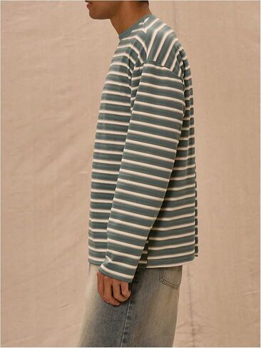 OYOANGLE Men's Striped Print Long Sleeve T Shirts Oversized Drop Shoulder Tops Graphic Tees in Saudi Arabia