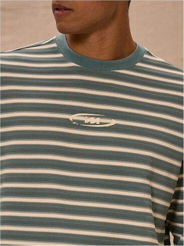OYOANGLE Men's Striped Print Long Sleeve T Shirts Oversized Drop Shoulder Tops Graphic Tees in Saudi Arabia