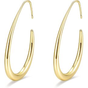 14K Gold Plated Hoop Earrings for Women Ladies Trendy Huggie Hoops Teardrop Large Oval Pull-Through Statement Earrings Lightweight Hypoallergenic in Saudi Arabia