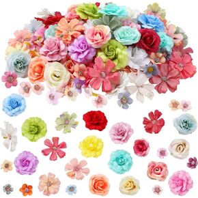 Hoteam 100 Pcs 300 Pcs Faux Flower Heads Silk Artificial Plum Blossom Heads DIY Fake Mini Flowers Assorted Silk Decorative Daisy Roses Craft Supplies for Wedding Party Wreath (Bright) in Kuwait