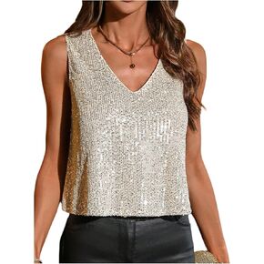 SweatyRocks Women's Sparkle Sequin Tank Top V Neck Sleeveless Club Party Tops in Saudi Arabia