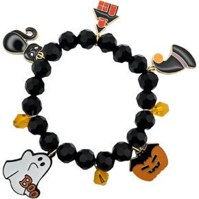 Halloween Beaded Bracelets for Women - Pumpkin Ghost Bat Haunted House Witch Hat Black Cat Stretch Charm Bracelet Halloween Jewelry Gift in Saudi Arabia