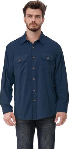 Cromoncent Mens Flannel Shirts Business Casual Long Sleeve Button Down Shirts in Saudi Arabia