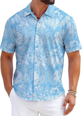 zeetoo Men's Hawaiian Shirts Short Sleeve Wrinkle Free Button Down Tropical Floral Holiday Beach Shirt in Kuwait
