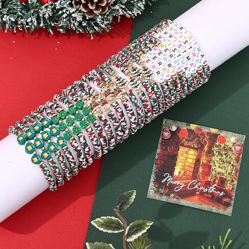 Taouzi Christmas Bracelets for Women Bulk Christmas Jewelry Set Handmade Clay Beads Stretch Surfer Heishi Bracelets Xmas Friendship Jewelry Xmas Gifts for Women in Kuwait