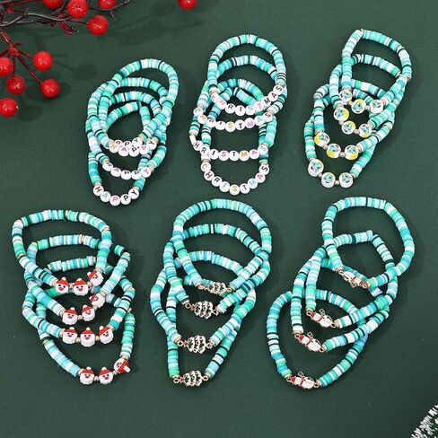 Taouzi Christmas Bracelets for Women Bulk Christmas Jewelry Set Handmade Clay Beads Stretch Surfer Heishi Bracelets Xmas Friendship Jewelry Xmas Gifts for Women in Kuwait