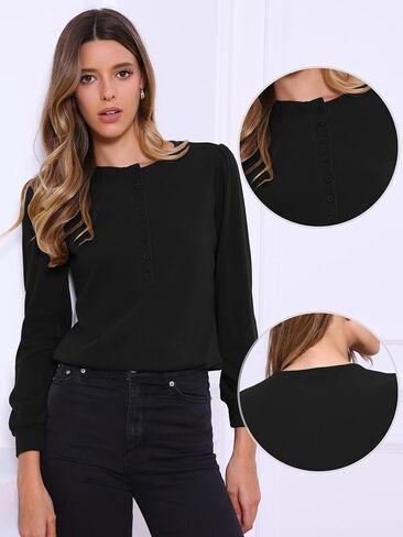 Allegra K Long Sleeve Shirts for Women Casual Crew Neck Tops Fall Blouses in Saudi Arabia