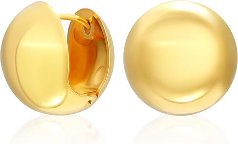 Small Chunky Thick Hoop Earrings for Women 14K Gold Plated Hoops Huggie Gift Ball Earring Button Trendy Hoop Earring for Women Hypoallergenic in Saudi Arabia