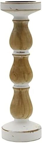 Elements Wood Candleholder, Use with One Real or Flameless Candle, Bedroom, Living Room, Dining Room, Entryway, 4 x 4 x 13.25 Inch, White and Natural in Saudi Arabia
