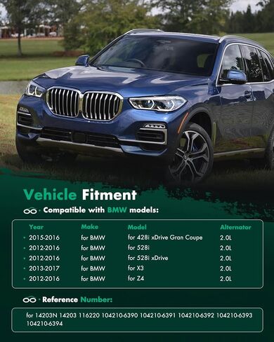 مولد كهربائي SCITOO يناسب BMW لـ 328i xDrive 2.0L 2013-2016، لـ BMW لـ 528i xDrive 2.0L 2012-2016، لـ BMW لـ X3 2.0L 2013-2017، لـ BMW لـ Z4 2.0L 12-16 12V 170Amp CW 6 بكرة الأخدود 104210-6390 in Saudi Arabia