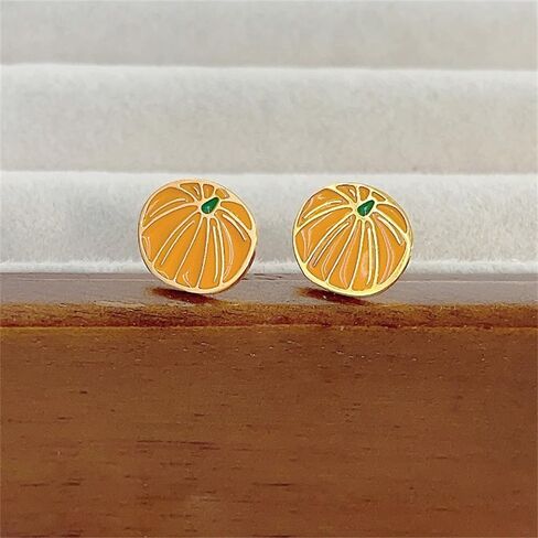 20G Pumpkin Enamel Halloween Flat Screw Back Small Stud Earrings for Women Men Minimalist Stainless Steel Gold-Colored Tiny Mini Sleeper Studs for Holiday Party Her in Saudi Arabia
