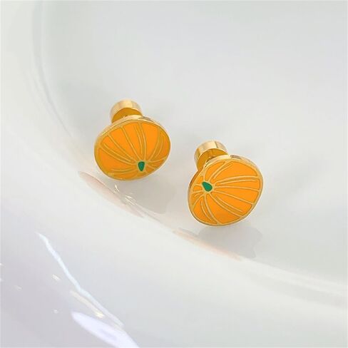 20G Pumpkin Enamel Halloween Flat Screw Back Small Stud Earrings for Women Men Minimalist Stainless Steel Gold-Colored Tiny Mini Sleeper Studs for Holiday Party Her in Saudi Arabia