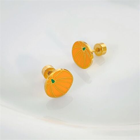 20G Pumpkin Enamel Halloween Flat Screw Back Small Stud Earrings for Women Men Minimalist Stainless Steel Gold-Colored Tiny Mini Sleeper Studs for Holiday Party Her in Saudi Arabia