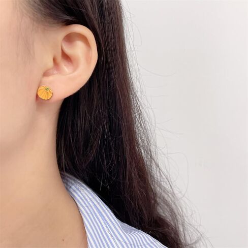 20G Pumpkin Enamel Halloween Flat Screw Back Small Stud Earrings for Women Men Minimalist Stainless Steel Gold-Colored Tiny Mini Sleeper Studs for Holiday Party Her in Saudi Arabia
