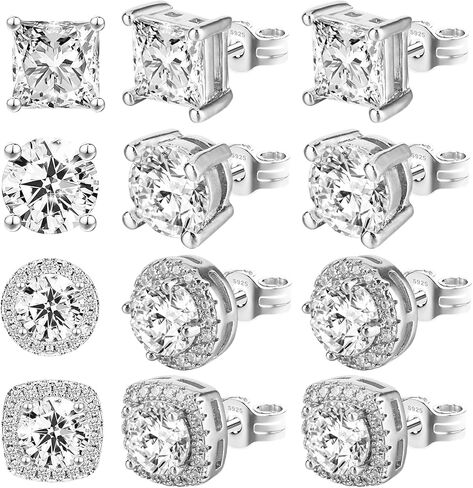 Cubic Zirconia Earrings Studs, 4 Pairs Small Square Woman Mens Stud,Anti Sensitive Water Drop Shape,Square Round Earrings in Saudi Arabia